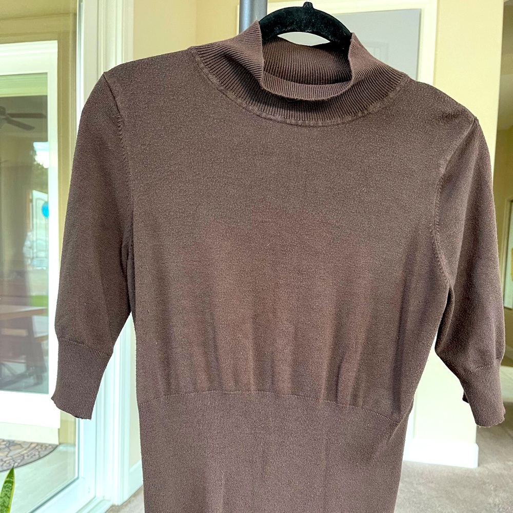 Express Brown Mock Turtleneck 3/4 Sleeve Sweater - Large